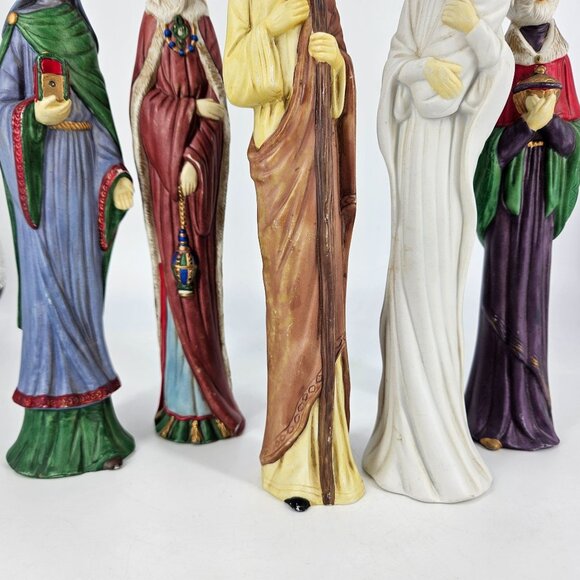 Nativity Scene Tall Skinny Porcelain Figures 5 Pcs Mary Joseph Baby Wise Man 10" - Picture 5 of 13